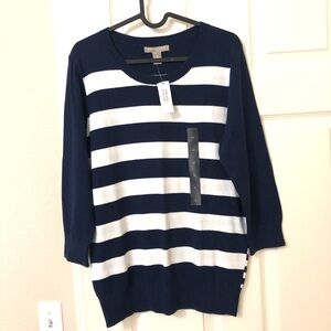 Banana Republic Navy and White Striped Cotton Sweater